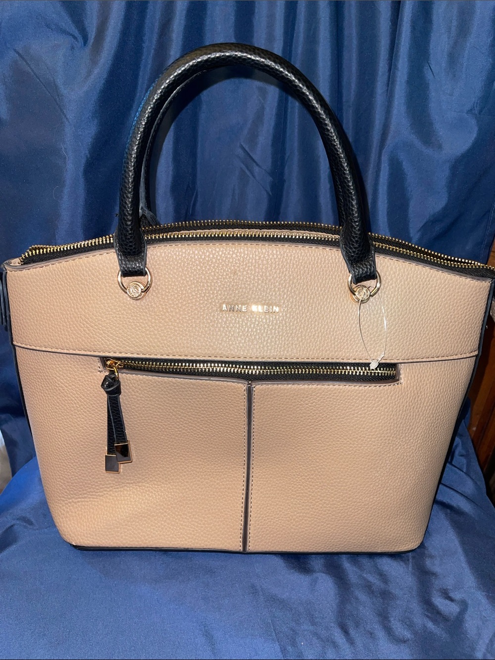 Anne Klein Dark Beige/ Taupe Satchel with Gold Accents